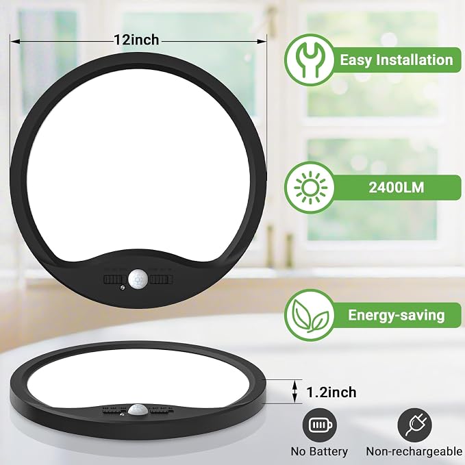 zemty 12inch Motion Sensor Ceiling Lights Wired, 24W 2400lm 3CCT/3 Mode/30-120s - Image 5