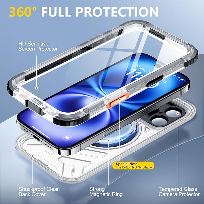 Red2Fire for iPhone 16 Case Waterproof, Phone Case 6.1" Black - Image 4