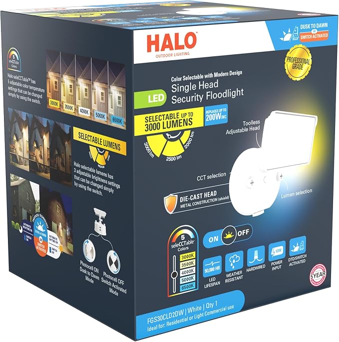 HALO FGS Outdoor LED Security Floodlight, 120V w/Selectable CCT & Lumens - Image 7