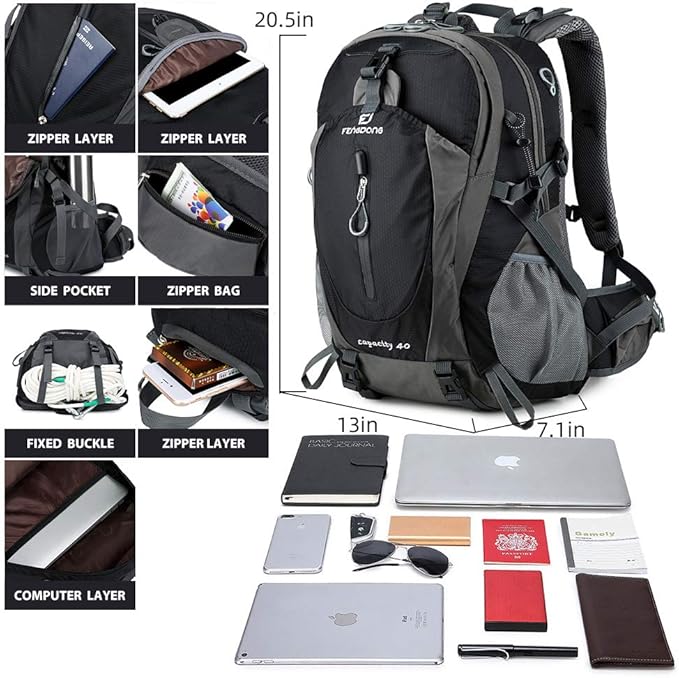 FENGDONG 40L Waterproof Lightweight Outdoor Daypack Hiking, Travel Backpack - Image 3