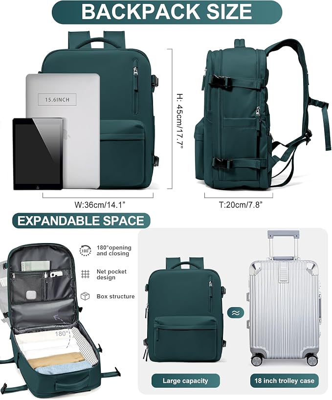 WONHOX Large Travel Backpack Carry on Flight Approved Laptop Work Business - Image 3