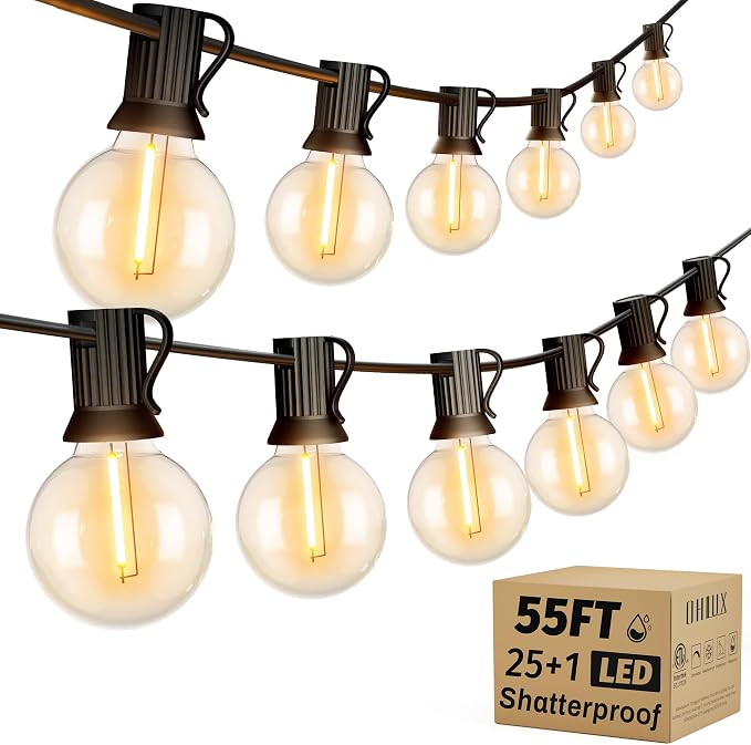 OHLUX Outdoor String Lights, 55FT Shatterproof LED Patio Lights by OHLUX-YourIndoorOutdoorSpaceLightingPartner