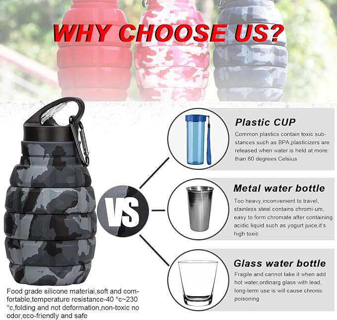 Collapsible Travel Water Bottle19.6 oz, Reuseable Silicone Foldable Water - Image 4