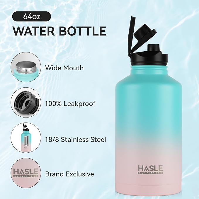 HASLE OUTFITTERS Half Gallon Insulated Water Bottles 64 oz, Stainless Steel - Image 2
