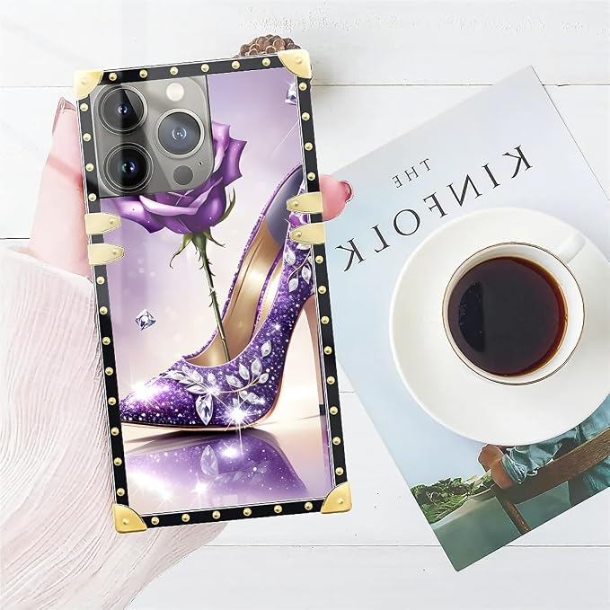Compatible with iPhone 14 Pro Case, High Heeled Purple Diamond Rose Luxury - Image 7