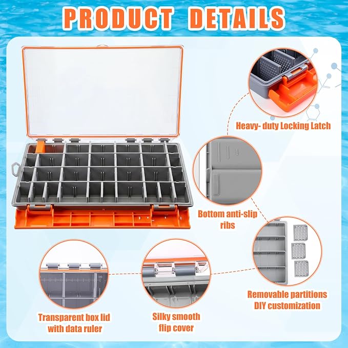 Junkin 6 Pack 3700 Fishing Tackle Boxes Waterproof, Large Orange Lure Organizer - Image 3