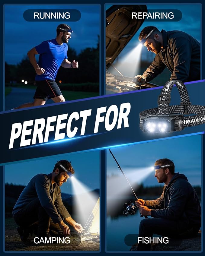Headlamp Rechargeable 2PCS, 4500L Super Bright Light Bright LED Rechargeable - Image 5