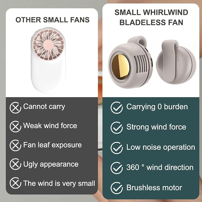 Portable Silent Mini Bladeless Fan Clip On, Small Clip Fan, Adjustable 3 Speeds - Image 7
