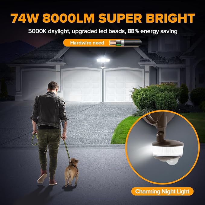 LUTEC 74W 8000 Lumen Motion Sensor Outdoor Lights, 5000K Daylight, IP65 - Image 2