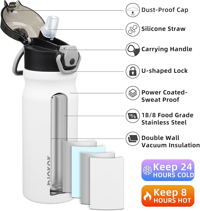 BJPKPK Water Bottle with Straw 18oz Insulated Water Bottles Reusable Stainless - Image 2