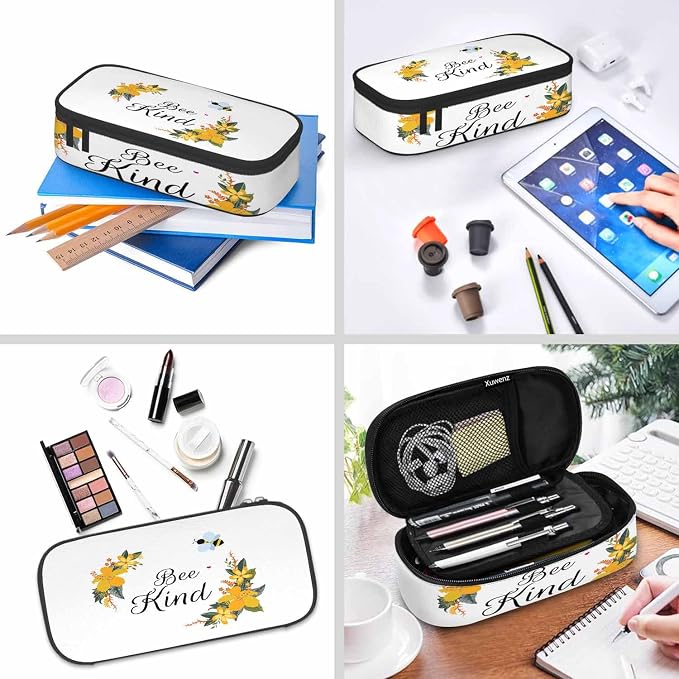 Bee Pencil Case Cute Bee Kind Yellow Flower Bunches Pencil Bag Pen Markers - Image 6