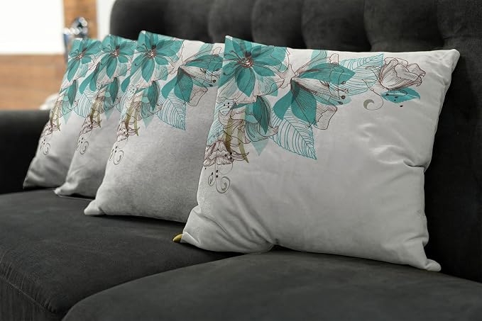 Ambesonne Turquoise Throw Pillow Cushion Case Pack of 4, Flowers Buds Leaf at - Image 7