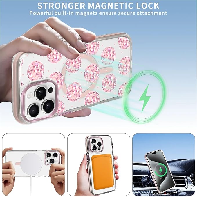 Case for iPhone 13 Pro, Disco Balls Pink Phone Case Design，for Women Girls - Image 3