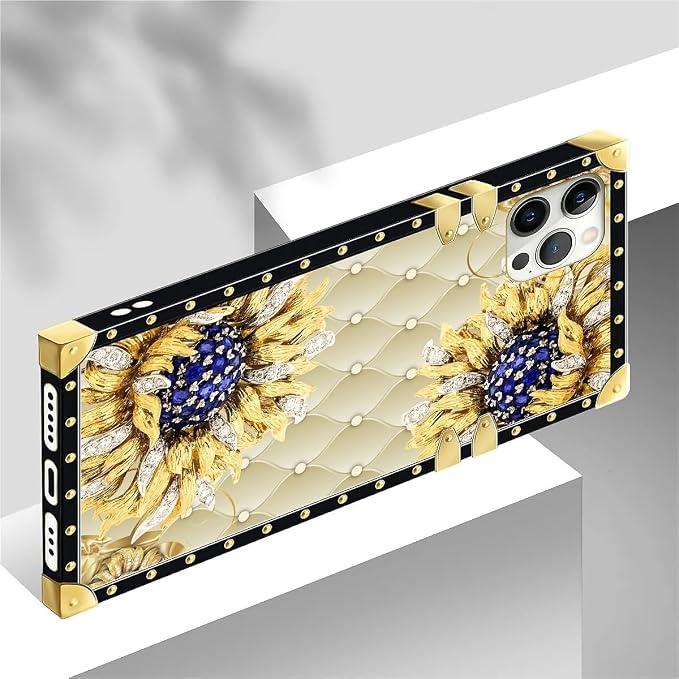 Compatible with iPhone 12 12 Pro Case, Sunflower Diamonds Leather Luxury Golden - Image 4