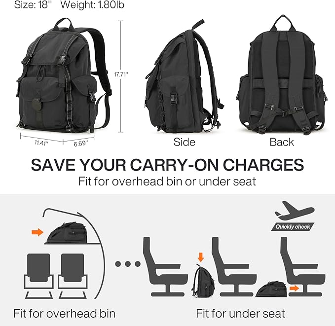 mixi Travel Backpack for Women Men, 18 Inch Carry On Laptop Backpack Flight - Image 5