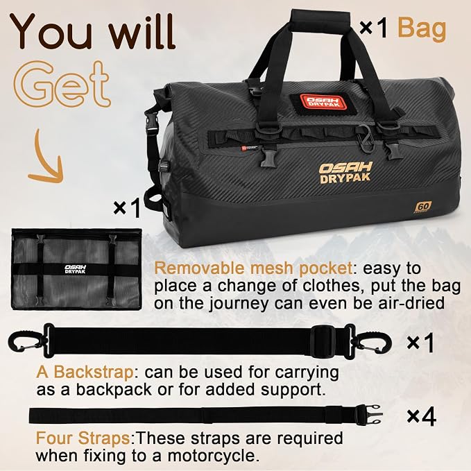 OSAH DRYPAK Waterproof Duffel Bag 25L/40L/60L – Heavy-Duty Motorcycle Tail Bag - Image 8