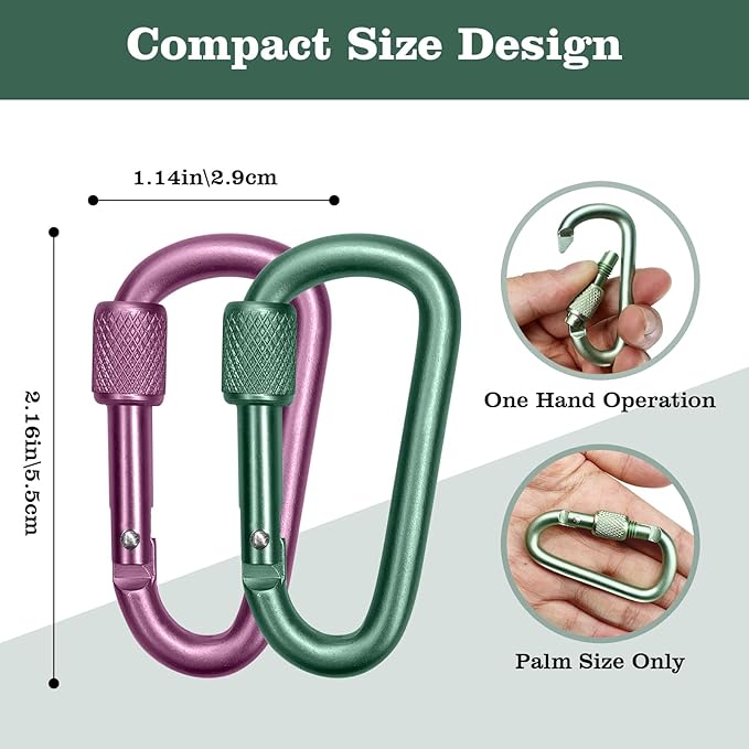 Craebuer Carabiner, 2 inch D-Ring Locking Carabiner Clip, Snap Hook Sport - Image 3