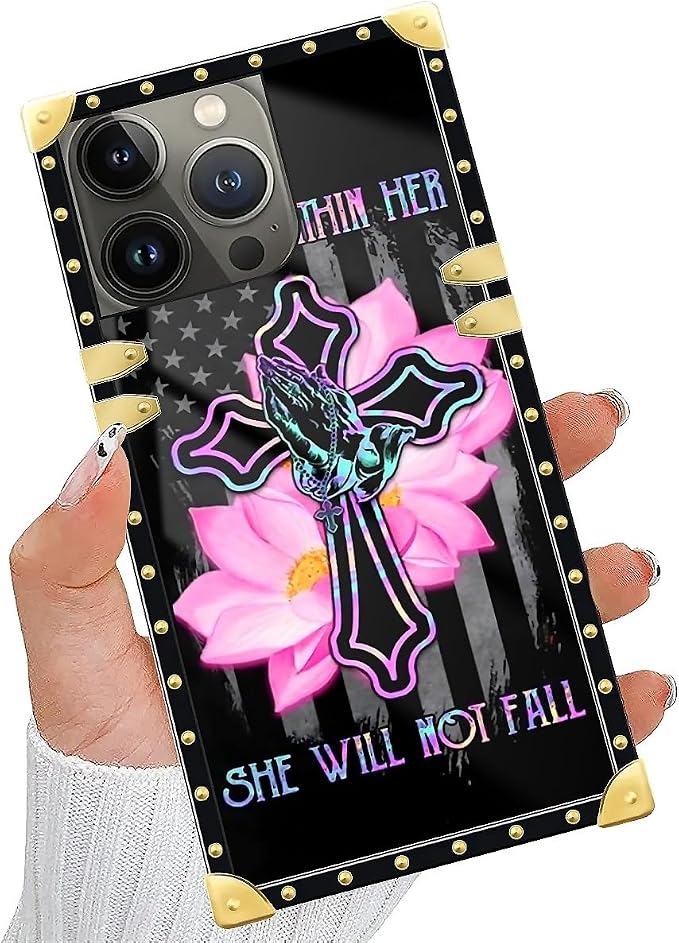 Compatible with iPhone 14 Pro Max Case, Praying Cross Hands Luxury Golden - Image 5
