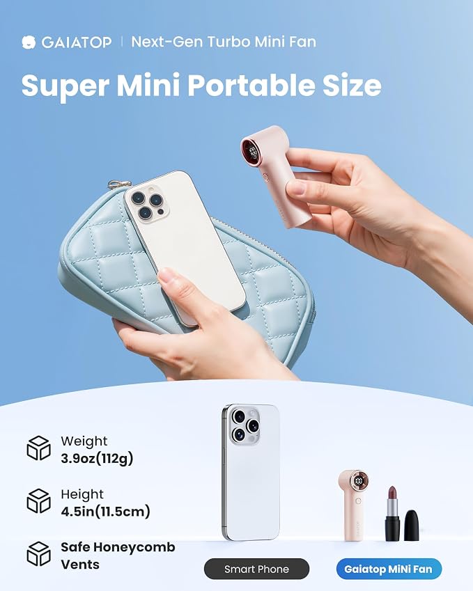 Gaiatop Mini Portable Handheld Fan, 4000mAh Personal Turbo Fans Pocket Size - Image 2