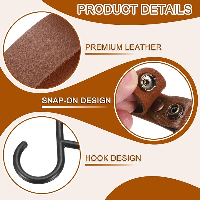 uxcell 5pcs PU Leather Hooks, Leather Straps - Image 3