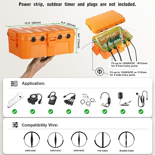 Flemoon Large Outdoor Electrical Box, IP54 Waterproof Outdoor Extension Cord - Image 2