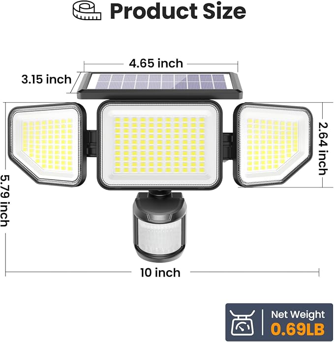 Onforu 4500LM Solar Lights Outdoor, 3 Heads Security Lights - Image 5