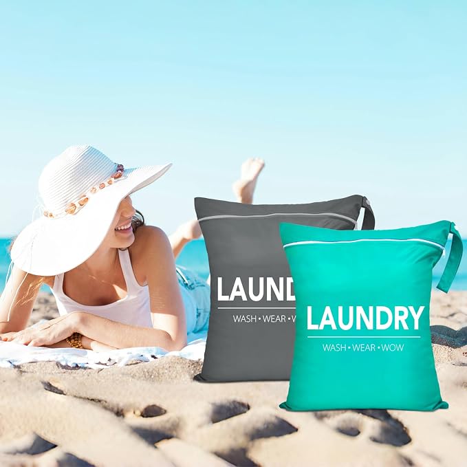 2 Pcs Large Travel Laundry Bag Waterproof Wet Dry Bag Washable Dirty Clothes Bag - Image 9