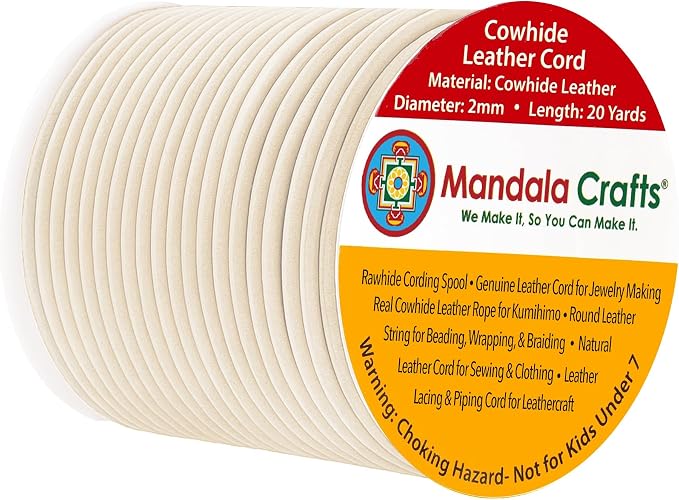 Mandala Crafts Round Genuine Cream Leather Cord by MandalaCrafts