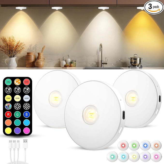 Puck Lights with Remote, 2000mAH Battery Operated, Rechargeable Shelf Light by WTXPZM