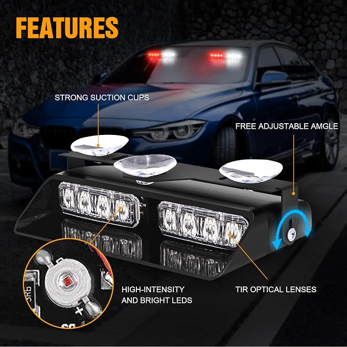 XRIDONSEN 2 in 1 Emergency Dash Lights Red White Volunteer Firefighter Lights - Image 3