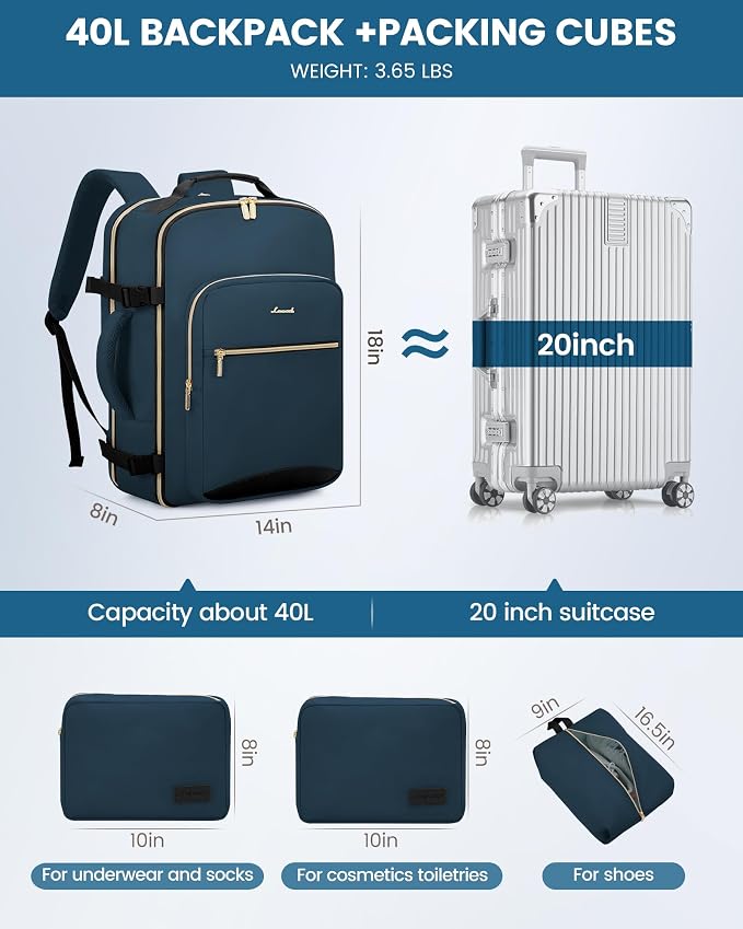 LOVEVOOK Travel Backpack for Women & Men 40L, Airline Approved Carry On - Image 5