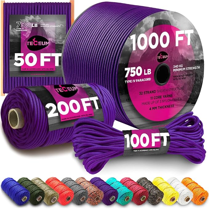 TECEUM 5/32" Paracord Rope 1000 – 1000ft / 200ft / 100ft / 50ft – Tactical by TECEUM