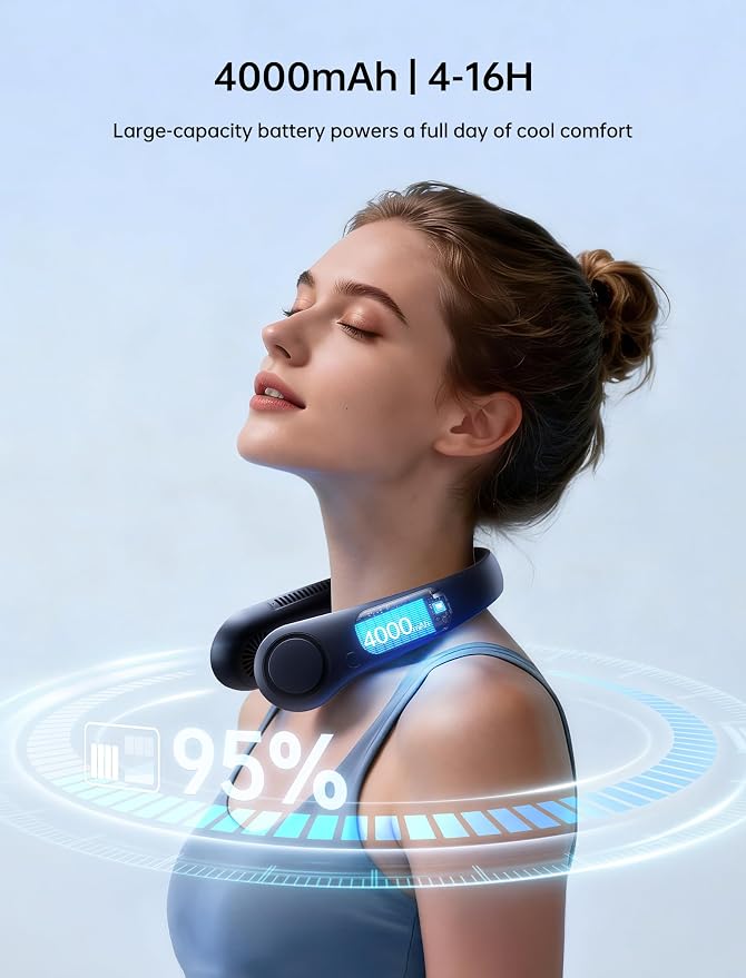 JISULIFE Portable Neck Fan, Hands Free Bladeless Fan, 5 Speeds, 4000 mAh - Image 5