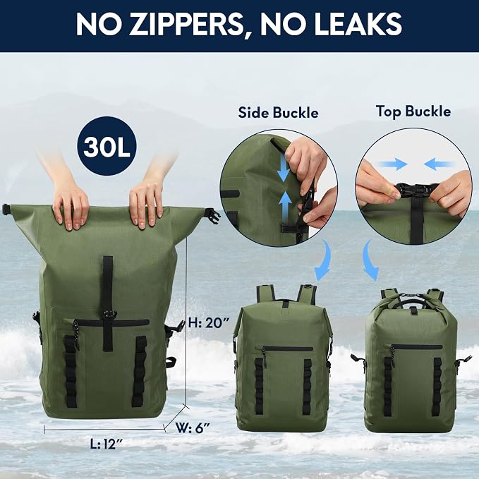 Haimont Waterproof Dry Backpack 30L TPU Lightweight Roll Top Dry Bag - Image 6
