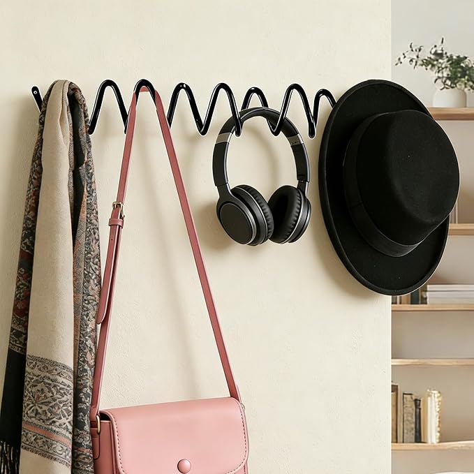 Black Wall Mounted Coat Rack, Decoration Wave Shaped Wall Hooks, Heavy-Duty - Image 2