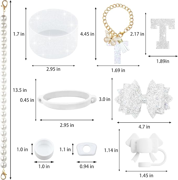 9PCS White for Stanley Cup Accessories Set Bling Initials Bow Charms for - Image 3