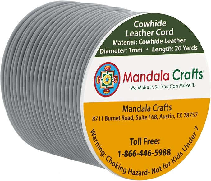 Mandala Crafts Round Cowhide Genuine Gray Leather Cord by MandalaCrafts