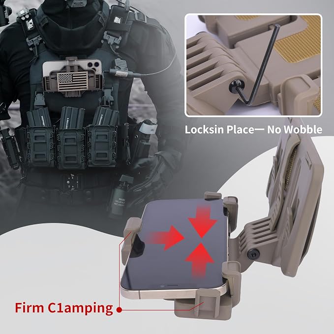 Tactical Gear Plate Carrier Vest Accessories, MOLLE Phone Chest Mount Holder - Image 7