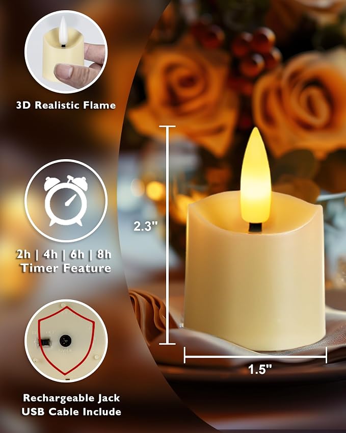 Homemory Rechargeable Flameless Candles, 2/4/6/8H Timer LED Votive Candles - Image 4