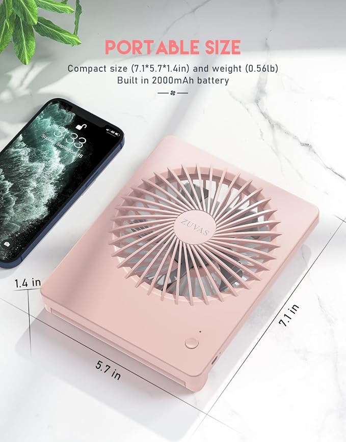 Zuvas Desk Fan Battery Operated Fan Rechargeable 180°Tilt Folding Personal Fan - Image 6