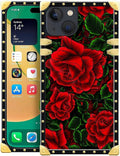 Compatible with iPhone 14 Case, Vector Red Rose Green Leaf Luxury Golden by Unknown