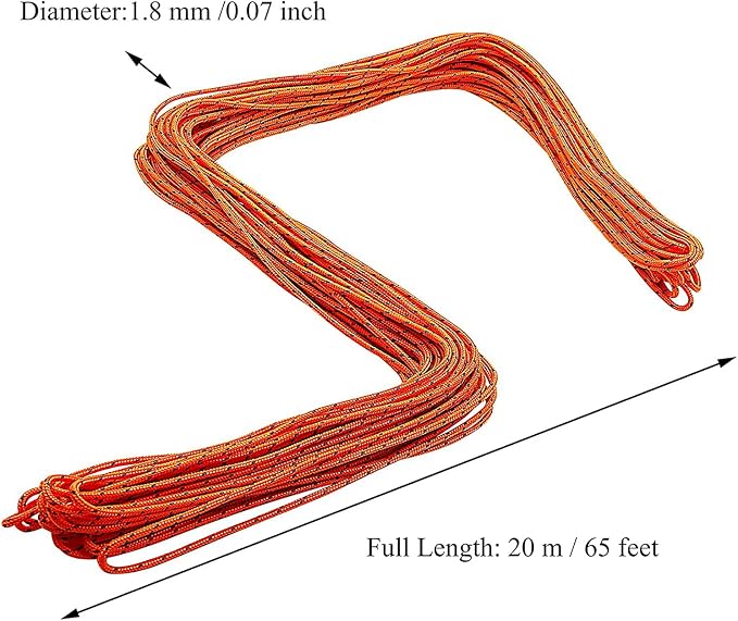 1.8mm Fluorescent Reflective Guyline Tent Rope Camping Cord Paracord, 65 Feet - Image 2