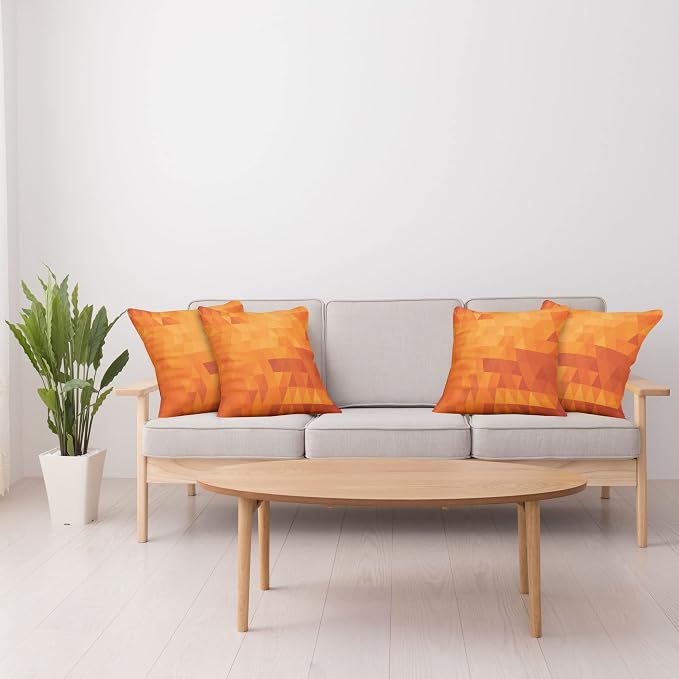 Ambesonne Orange Decorative Throw Pillow Case Pack of 4, Triangle Mosaic Shapes - Image 4