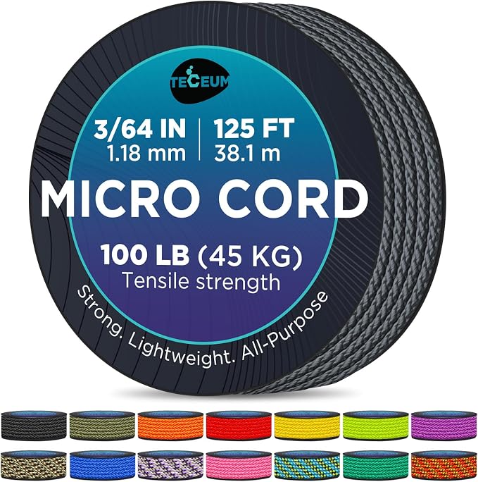 TECEUM Micro Paracord – 1.18 mm X 125 ft – Micro Utility Cord – Thin Braided by TECEUM