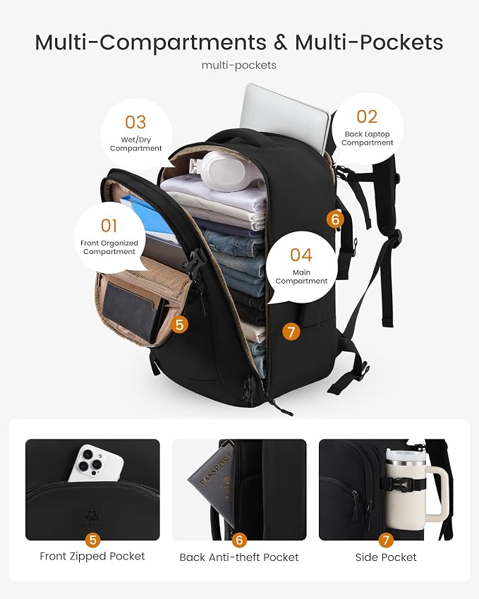 LOVEVOOK 40L Travel Backpack for Women, Airline Approved Carry On Backpack - Image 3
