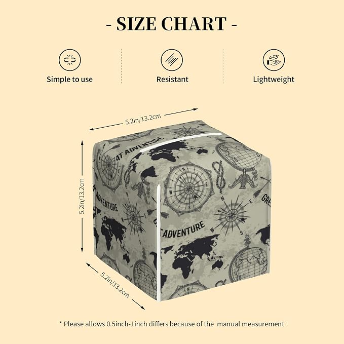 Tissue Box Cover Square, Retro Globe World Map Tissue Box Holder Waterproof - Image 2