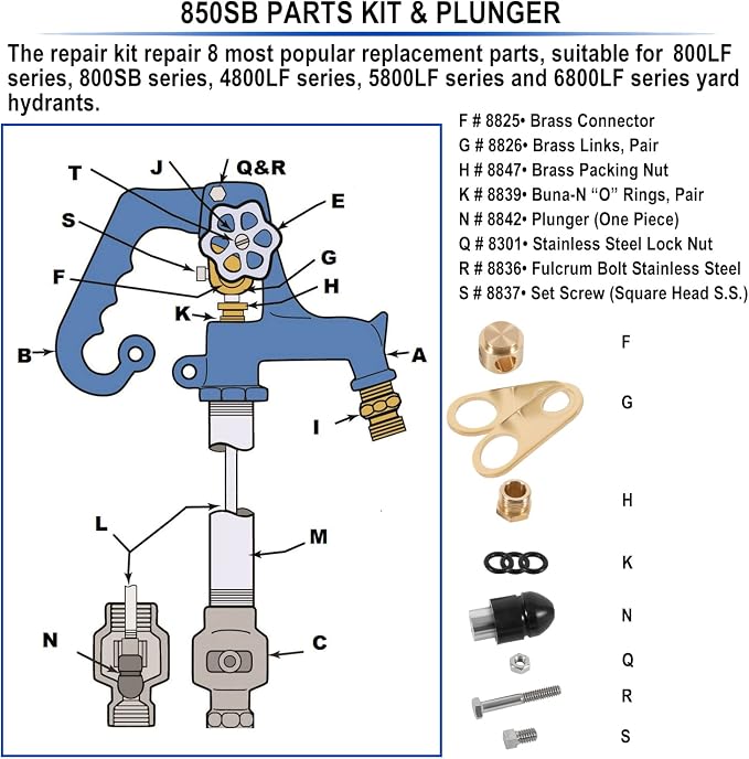 850 Sb Parts Kit Yard Water Hydrant Repair Rebuild Kit & 8842 Plunger Fit - Image 4