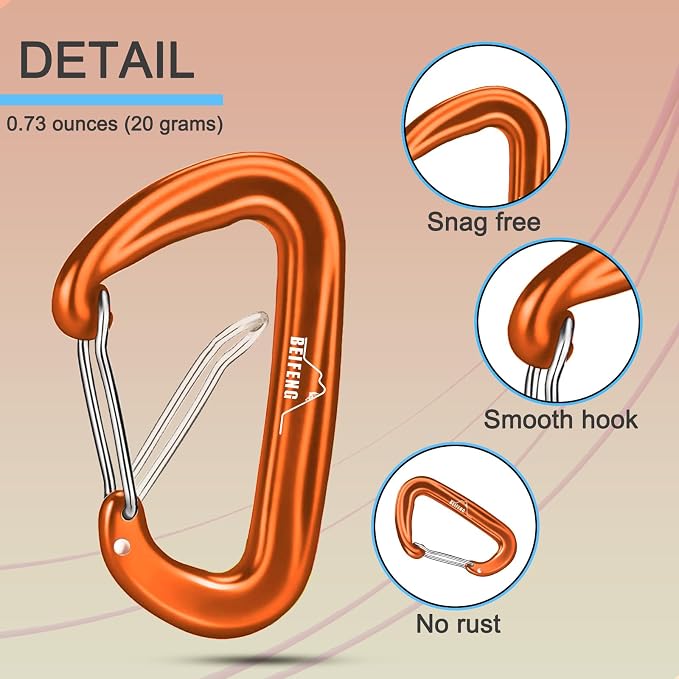 BEIFENG Heavy Duty Lightweight Locking Carabiner Clips D Ring - Image 3