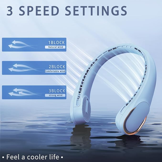 ASNUG Neck Fan, Bladeless Neck Fan, USB Rechargeable Personal Fan, 4000 mAh - Image 3