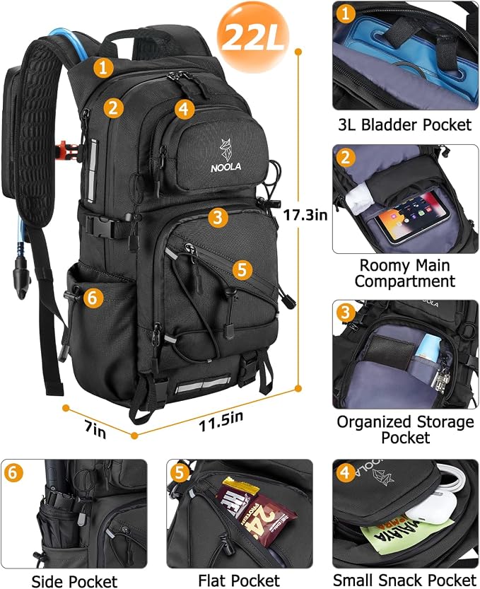 NOOLA Hydration Backpack with 3L Water Bladder, 22L / 25L Water Backpack - Image 2
